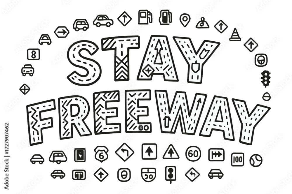 Fototapeta premium Playful Road Typography. Decorative Display Lettering: 