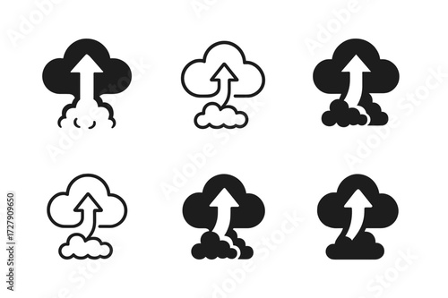 Carbon Emissions Logos. Carbon emissions growth. Set Logo of carbon emissions growth: Pollution cloud. harmonious logo variations of the same emblematic