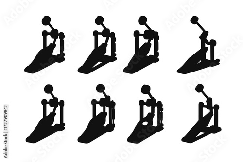 Double Pedal Brands Icons. Solid, filled icon set of double pedal brands: DW, Pearl, Tama, Yamaha, Axis, Mapex, Trick, Ludwig. Solid, filled icons in only