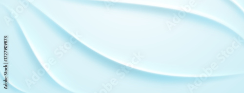 Smooth, curved shapes in pale blue tones form a serene abstract background.