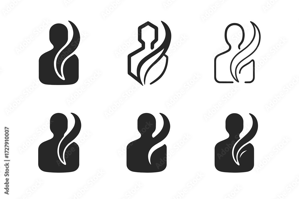 Obraz premium Soul Departure Logos. Soul leaving the body. Set Logo of soul leaving the body: Human outline with wispy trail icon. harmonious logo variations of the same