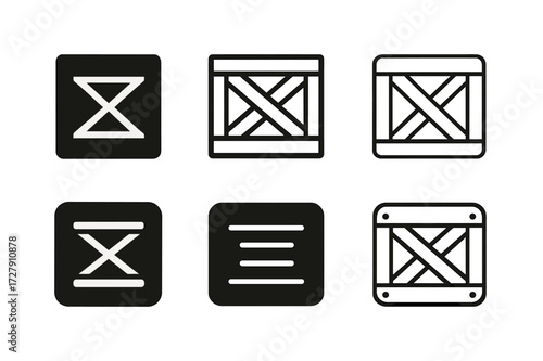 Diverse Crate Logos. Product packaging. Set Logo of product packaging: Crate icon. harmonious logo variations of the same emblematic concept (Flat solid,