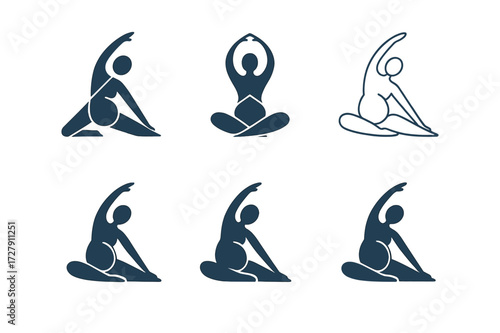 Pregnancy Pilates Logos. Pregnancy workout. Set Logo of pregnancy workout: Gentle pilates. harmonious logo variations of the same emblematic concept (Abstract