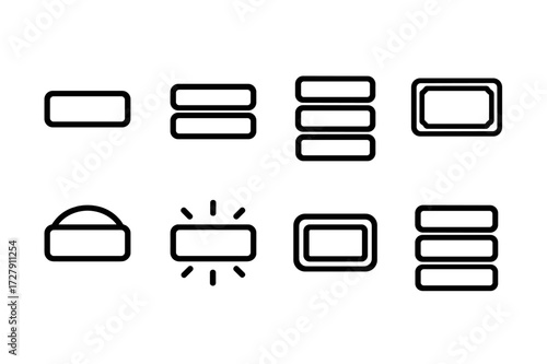 Bar Icons Set. Outline icon set of bar icons for gambling: single bar, double bar, triple bar, classic bar, chrome bar, glowing bar, embossed bar, layered bar.