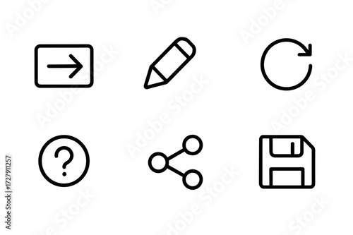 Betting Slip Icons. Outline icon set of betting slip controls: submit button, edit bet, cancel bet, refresh odds, help icon, print slip, share slip, save slip.
