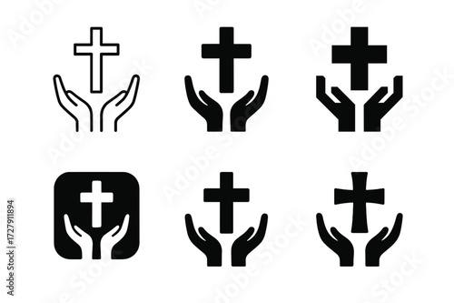 Jesus' Forgiveness Logos. Jesus' forgiveness. Set Logo of Jesus' forgiveness: Cross icon. harmonious logo variations of the same emblematic concept (Minimal