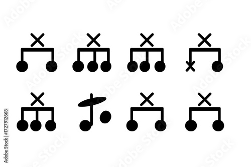 Musical Backbeat Icons. Solid, filled icon set of backbeat styles: straight backbeat, swung backbeat, syncopated backbeat, reggae backbeat, funk backbeat, jazz