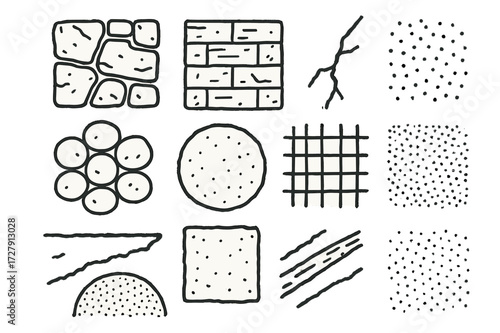Stone Pattern Doodle. Hand-drawn doodle illustration Rough Surface [stone pattern, brick texture, scratchy line, crack shape, pebble cluster, uneven circle,