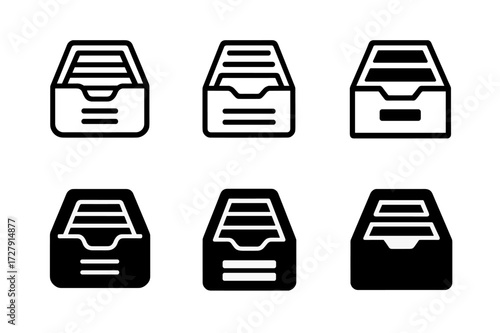 Logo Variations Grid. Tidying workspace. Set Logo of Tidying workspace: Organized drawer. harmonious logo variations of the same emblematic concept, each with