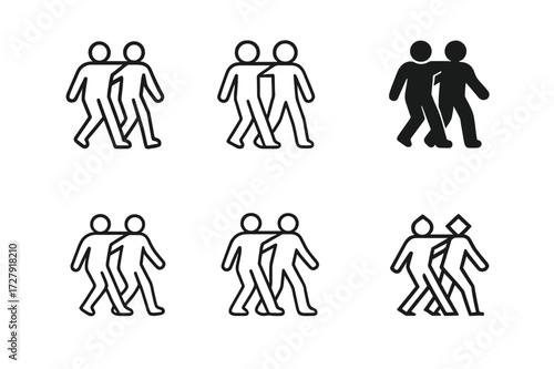 Couples Support Logos. Couples supporting each other through challenges. Set Logo of couples supporting each other through challenges: Walking together.