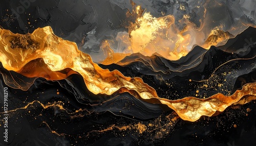 Abstract landscape of gold and black, flowing forms