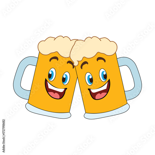 Beers cheers clipart showing two happy beer mugs clinking together fun