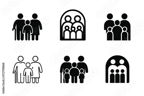Relationship Stages Logos. Different stages of relationships. Set Logo of different stages of relationships: Multi-generational family icon. harmonious logo