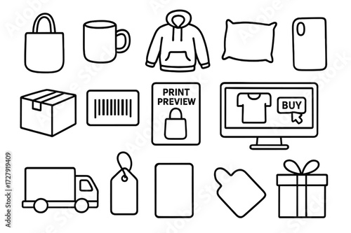 Doodle Icons Collection. Hand-drawn doodle illustration [Print-on-demand products] [tote bag, mug, hoodie, pillowcase, phone case, notebook, shipping box,