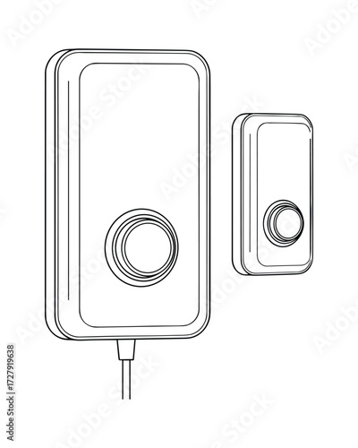 Classic Wireless Doorbell Illustration: Button and Receiver in Black and White Line Art