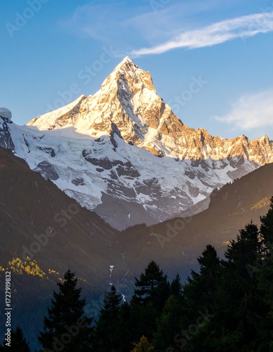 Majestic mountain peak at dawn