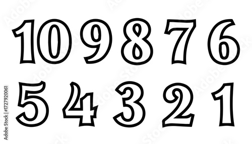 Bold, clean outline numbers from ten down to one create a visually appealing countdown or educational graphic for learning purposes.