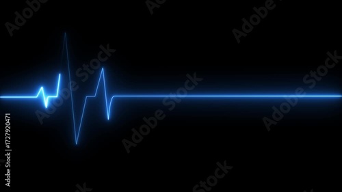 Medical concept of a heartbeat waveform fading to a flatline on a dark background representing.neon heart cardiogram animation on black background. heartbeat and pulse.Neon glowing Heartbeat line.4k