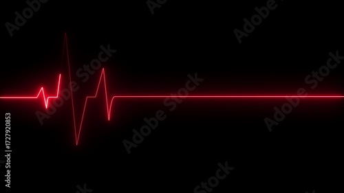 Medical concept of a heartbeat waveform fading to a flatline on a dark background representing.neon heart cardiogram animation on black background. heartbeat and pulse.Neon glowing Heartbeat line.4k