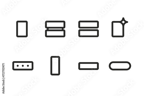 Bar Icon Collection. Outline icon set of bar symbol styles: classic single bar, double layered bar, triple stacked bar, bar with shine, bar with dots, vertical