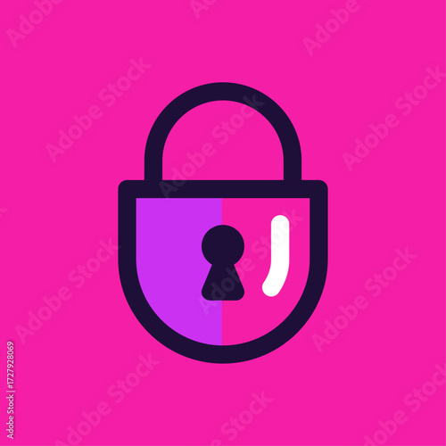 Vector Lock Icon on Pink Background, Security and Privacy Symbol