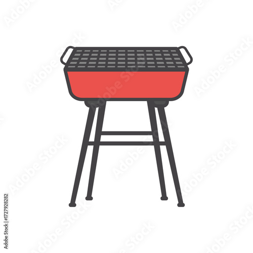 Classic red charcoal barbecue grill ready for a summer cookout party