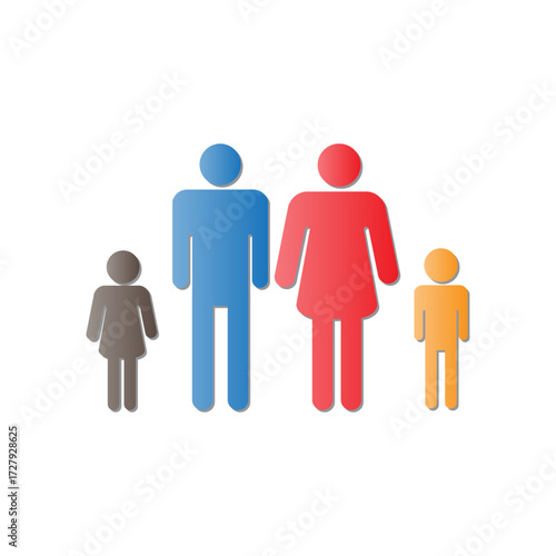 Conceptual illustration of a traditional family unit with parents and their two children