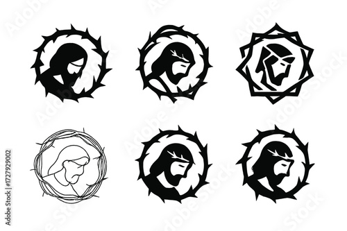Crown of Thorns Logos. Jesus' forgiveness. Set Logo of Jesus' forgiveness: Crown of thorns icon. harmonious logo variations of the same emblematic concept