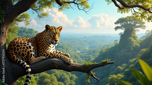 A majestic leopard with a tawny coat and dark spots