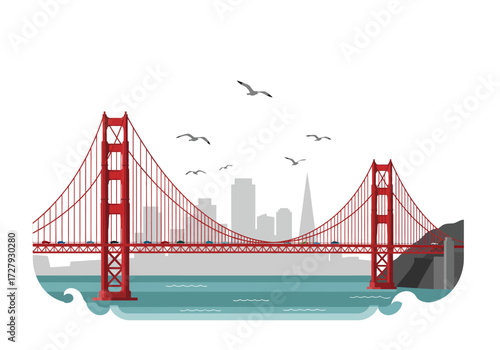 San Francisco Golden Gate Bridge with City and Sea View