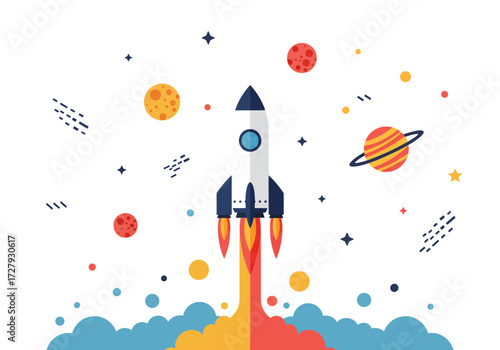 A Space Rocket Taking Off with Earth and a Galaxy in the Background
