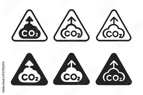 Carbon Emissions Logos. Carbon emissions growth. Set Logo of carbon emissions growth: Environmental hazard sign. harmonious logo variations of the same
