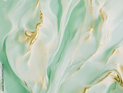 Abstract Mint Green Gold Liquid Swirls Background Texture