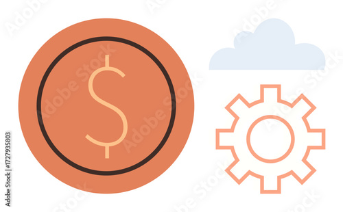 Dollar coin, gear, and cloud representing finance, technology, and innovation. Ideal for fintech, cloud computing, automation savings digital economy startups and business solutions. A simple