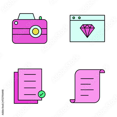Modern flat design vector icons for digital media, web development, and content management solutions