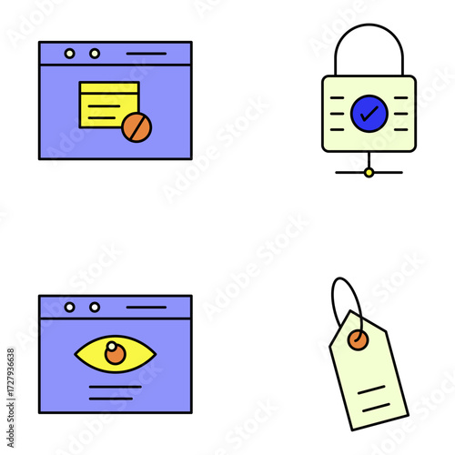 Cybersecurity icons representing privacy, security, and online data protection concepts