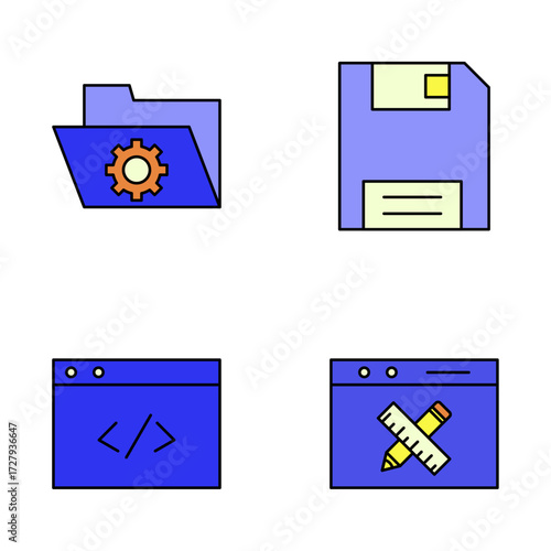 Digital Tools Folder, Floppy Disk, and Code Editors for Web Development