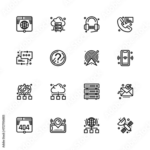 Set of modern line icons for internet technology, global communication, and web services