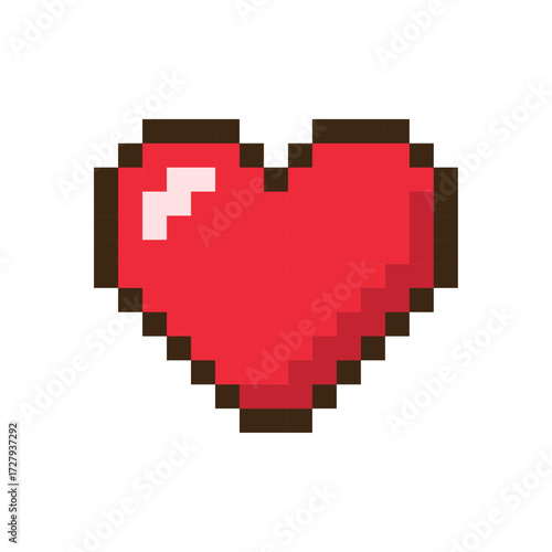 Classic 8-bit pixel art style illustration of a red heart icon for a video game life meter