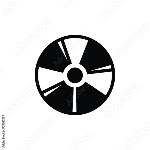Black and white circular icon with segmented blades.