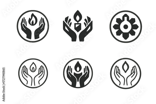 Ritual Circle Logos. religious rituals. Set Logo of religious rituals: ritual circle. harmonious logo variations of the same emblematic concept, each with