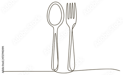Minimalist line art spoon and fork cutlery kitchenware