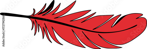 Red feather with black outline quill