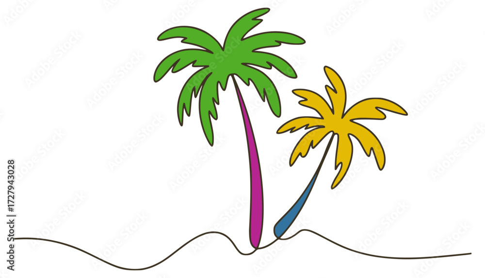 Obraz premium Two colorful palm trees with green and yellow fronds tropical vacation