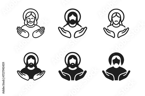Jesus Forgiveness Logos. Jesus' forgiveness. Set Logo of Jesus' forgiveness: Open hands icon. harmonious logo variations of the same emblematic concept