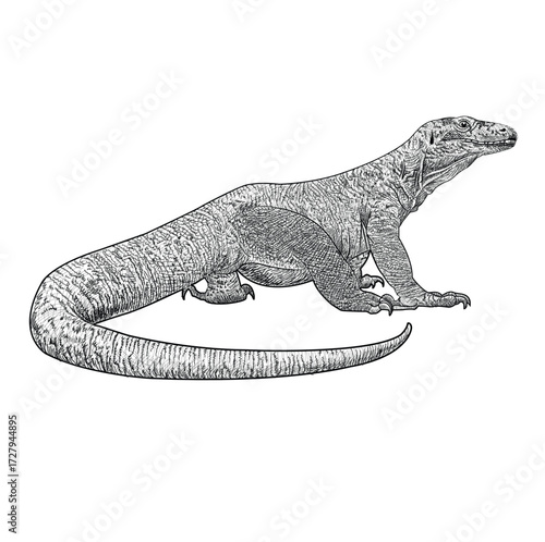 Hand drawn of Komodo dragon on white background