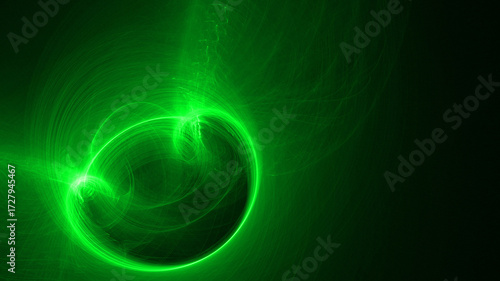Abstract green background with lightning and fractal design showing energy and motion with glowing digital lines
