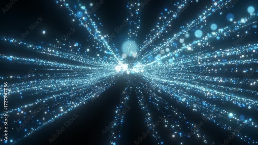 4K Explosion of Blue Bokeh lights. Holiday motion background. Glowing particle abstract. 2160p 60fps. Exploding frost particles. 3d rendering. Isolated on black effect. 2026 Trend footage.