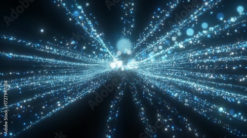 4K Explosion of Blue Bokeh lights. Holiday motion background. Glowing particle abstract. 2160p 60fps. Exploding frost particles. 3d rendering. Isolated on black effect. 2026 Trend footage.