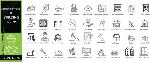 “Construction & Building Icons – Real Estate, Architecture and Tools Vector Set”